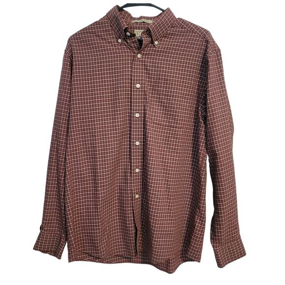 LL Bean Men's Medium Wrinkle Resistant Button Down Shirt Red White 100% Cotton - Picture 1 of 4